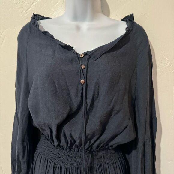 Wishlist Boho Solid Navy Long Sleeve Mini Dress Women's Small - Picture 2 of 7